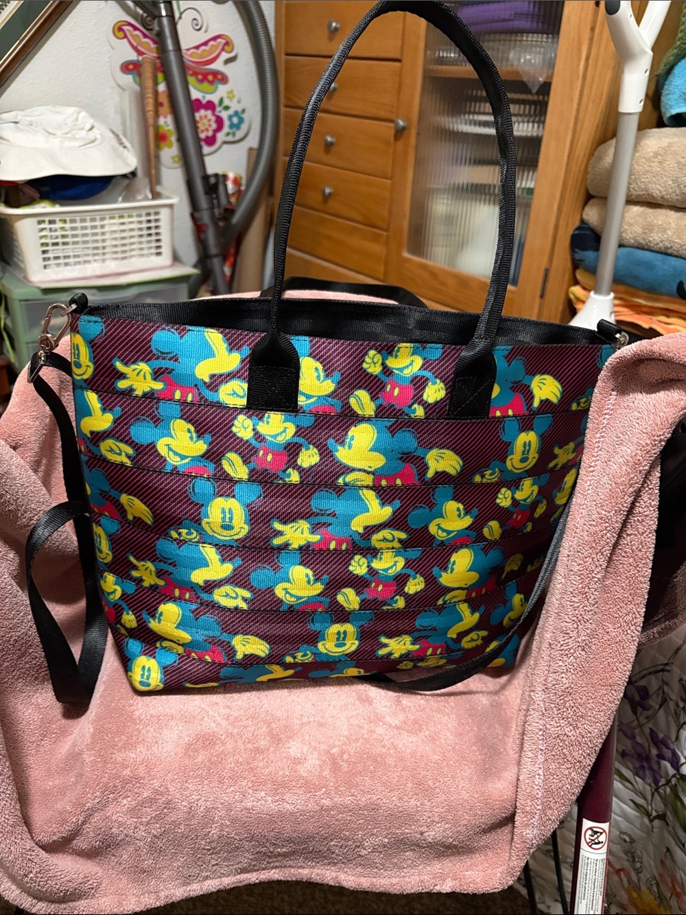 Disney Mickey Print Tote Bag in Berry with Black Straps